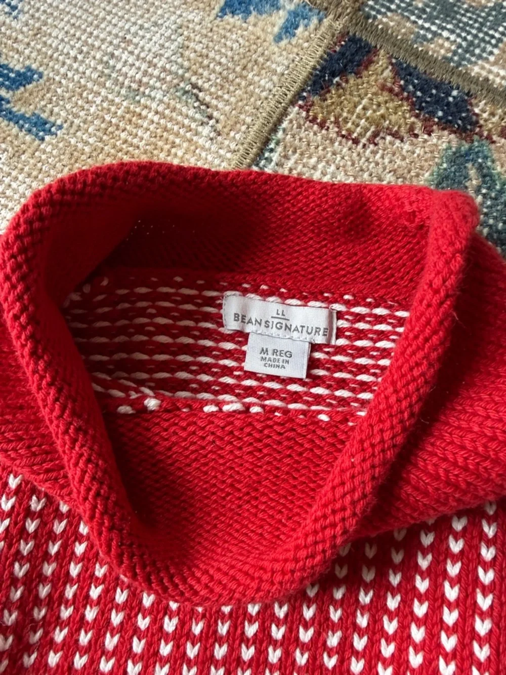 Ll Bean Signature Red & White mock neck Turtleneck Sweater - Picture 2 of 7